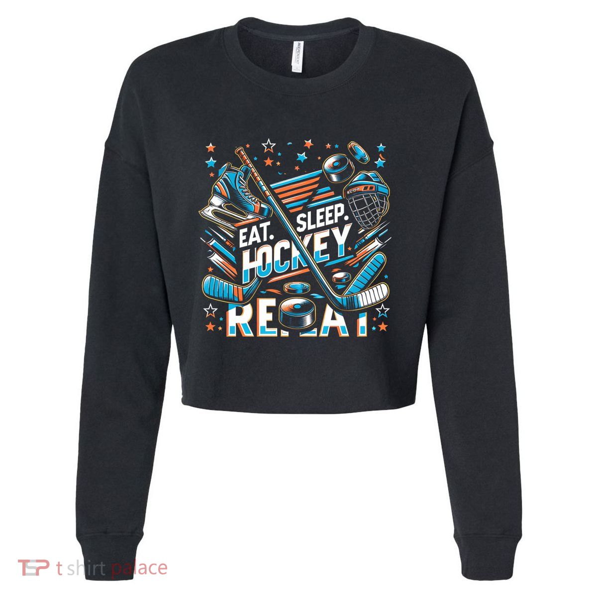 Eat Sleep Hockey Repeat Ice Hockey Funny Gift Funny Graphic Cute Gift Cropped Pullover Crew