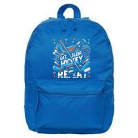 Eat Sleep Hockey Repeat Ice Hockey Funny Gift Funny Graphic Cute Gift 16 in Basic Backpack