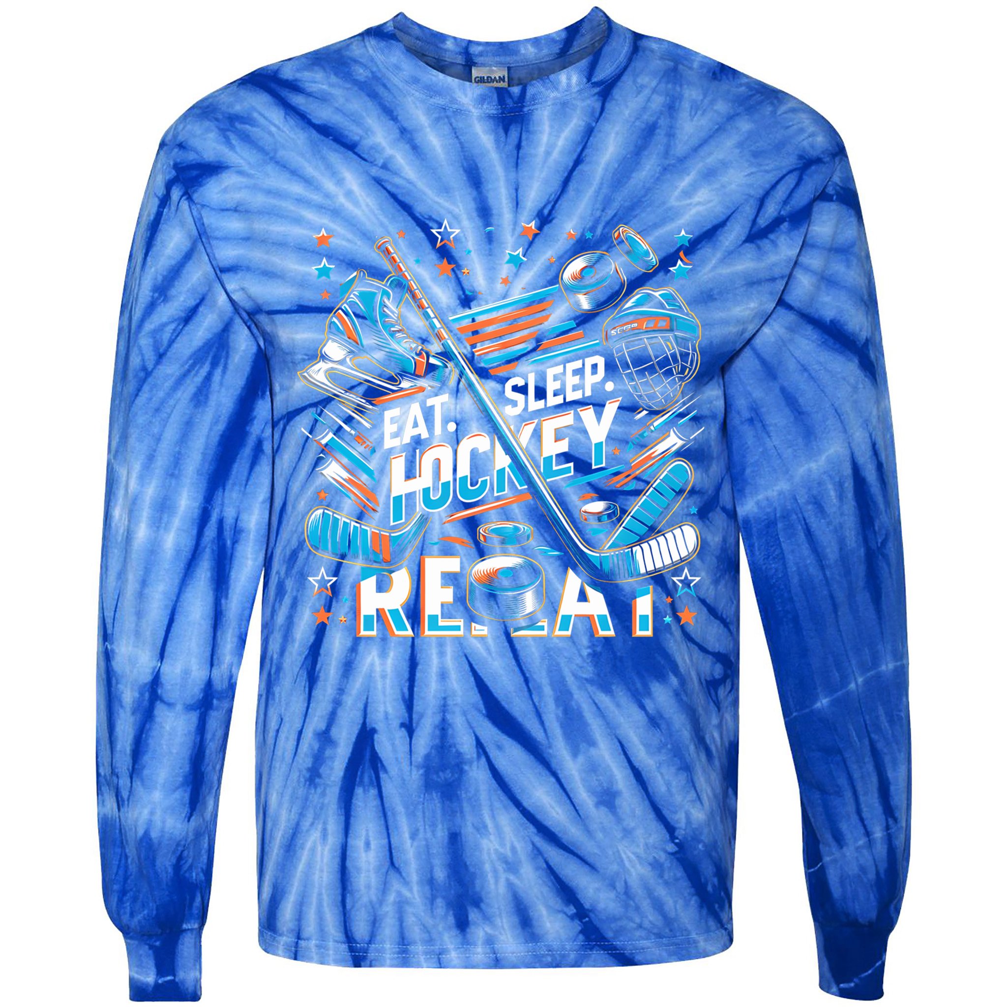 Eat Sleep Hockey Repeat Ice Hockey Funny Gift Funny Graphic Cute Gift Tie-Dye Long Sleeve Shirt