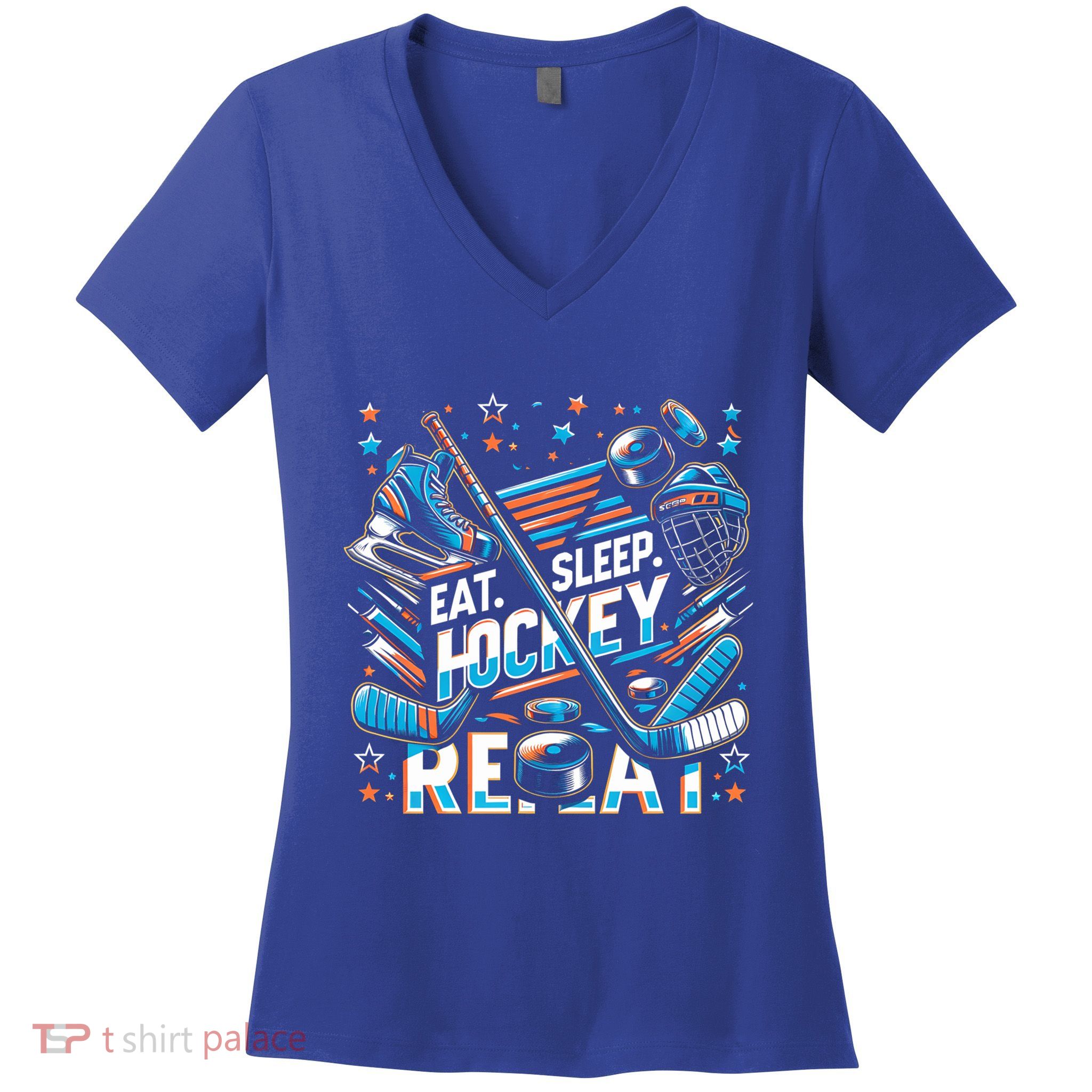 Eat Sleep Hockey Repeat Ice Hockey Funny Gift Funny Graphic Cute Gift Women's V-Neck T-Shirt
