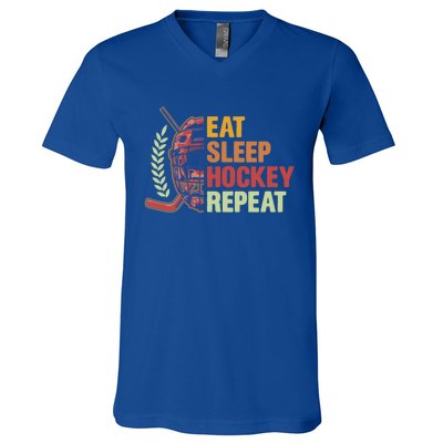 Eat Sleep Hockey Repeat Ice Hockey Lover Goalie Player Meaningful Gift V-Neck T-Shirt