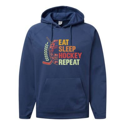 Eat Sleep Hockey Repeat Ice Hockey Lover Goalie Player Meaningful Gift Performance Fleece Hoodie