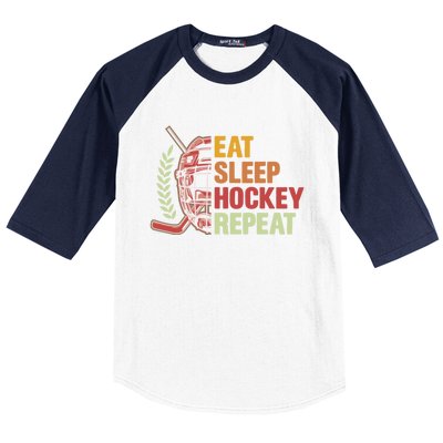 Eat Sleep Hockey Repeat Ice Hockey Lover Goalie Player Meaningful Gift Baseball Sleeve Shirt