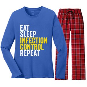 Eat Sleep Infection Control Repeat Funny Public Health Nurse Gift Women's Long Sleeve Flannel Pajama Set 