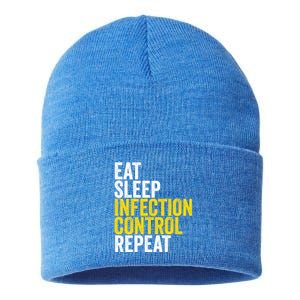 Eat Sleep Infection Control Repeat Funny Public Health Nurse Gift Sustainable Knit Beanie