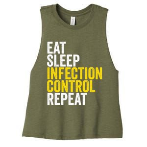 Eat Sleep Infection Control Repeat Funny Public Health Nurse Gift Women's Racerback Cropped Tank