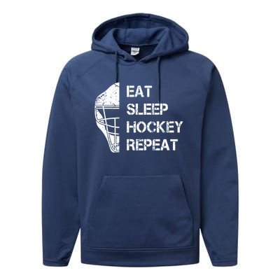 Eat Sleep Ice Hockey Repeat Christmas Birthday Funny Gift Performance Fleece Hoodie