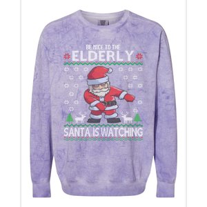 Elderly Santa Is Watching Grandma Grandpa Ugly Christmas Cute Gift Colorblast Crewneck Sweatshirt