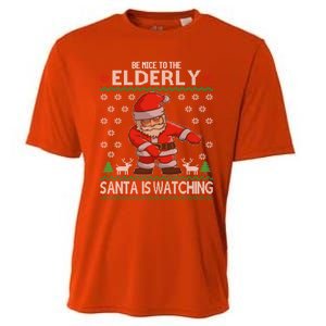 Elderly Santa Is Watching Grandma Grandpa Ugly Christmas Cute Gift Cooling Performance Crew T-Shirt