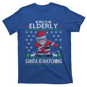 Elderly Santa Is Watching Grandma Grandpa Ugly Christmas Cute Gift T-Shirt