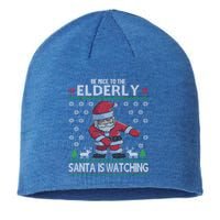 Elderly Santa Is Watching Grandma Grandpa Ugly Christmas Cute Gift Sustainable Beanie