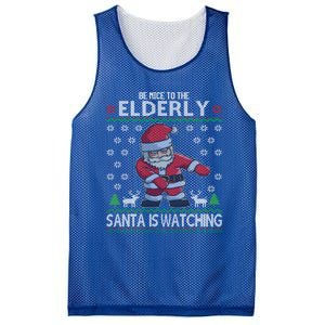 Elderly Santa Is Watching Grandma Grandpa Ugly Christmas Cute Gift Mesh Reversible Basketball Jersey Tank