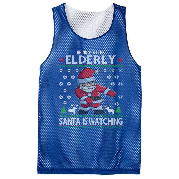 Elderly Santa Is Watching Grandma Grandpa Ugly Christmas Cute Gift Mesh Reversible Basketball Jersey Tank