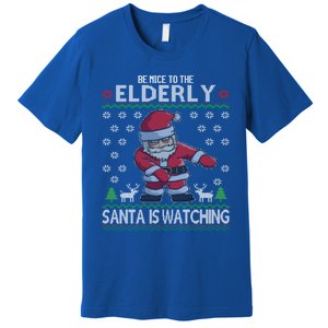 Elderly Santa Is Watching Grandma Grandpa Ugly Christmas Cute Gift Premium T-Shirt