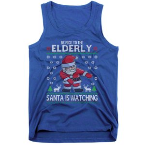 Elderly Santa Is Watching Grandma Grandpa Ugly Christmas Cute Gift Tank Top