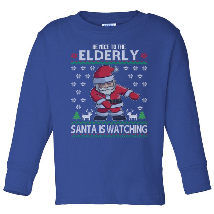 Elderly Santa Is Watching Grandma Grandpa Ugly Christmas Cute Gift Toddler Long Sleeve Shirt