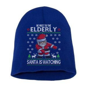 Elderly Santa Is Watching Grandma Grandpa Ugly Christmas Cute Gift Short Acrylic Beanie