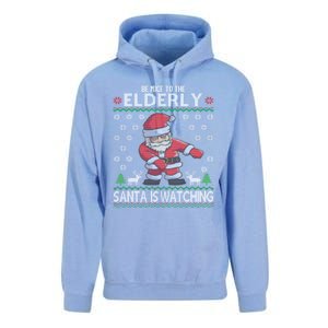 Elderly Santa Is Watching Grandma Grandpa Ugly Christmas Cute Gift Unisex Surf Hoodie