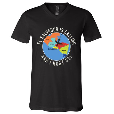 El Salvador Is Calling And I Must Go El Salvador Map V-Neck T-Shirt