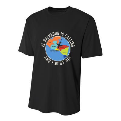 El Salvador Is Calling And I Must Go El Salvador Map Youth Performance Sprint T-Shirt
