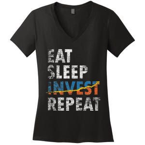 Eat Sleep Invest Repeat Investment Trading Women's V-Neck T-Shirt