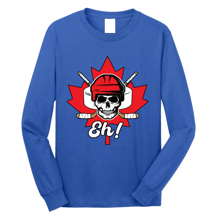 Eh Skeleton Ice Hockey Player Canadian Flag Cute Gift Long Sleeve Shirt