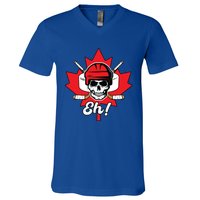 Eh Skeleton Ice Hockey Player Canadian Flag Cute Gift V-Neck T-Shirt