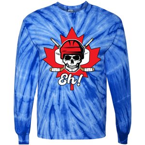 Eh Skeleton Ice Hockey Player Canadian Flag Cute Gift Tie-Dye Long Sleeve Shirt