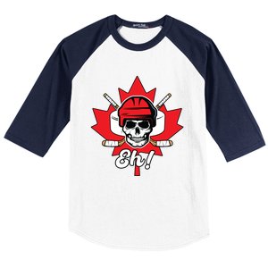 Eh Skeleton Ice Hockey Player Canadian Flag Cute Gift Baseball Sleeve Shirt