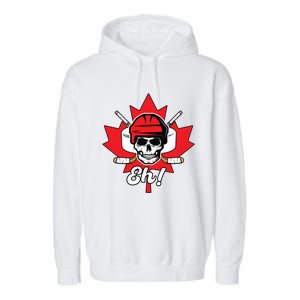 Eh Skeleton Ice Hockey Player Canadian Flag Cute Gift Garment-Dyed Fleece Hoodie