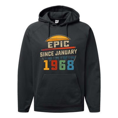 Epic Since January 1968 55th Birthday Gift 55 Years Old Performance Fleece Hoodie