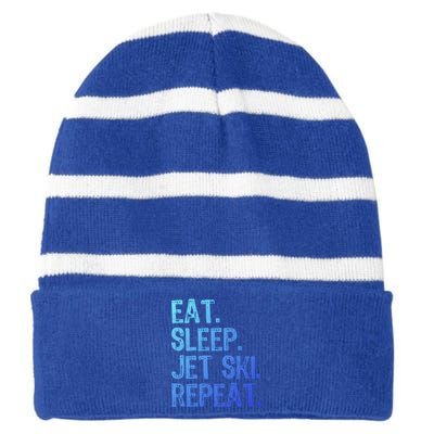 Eat Sleep Jet Ski Repeat Jetski Skiing Skier Funny Gift Striped Beanie with Solid Band