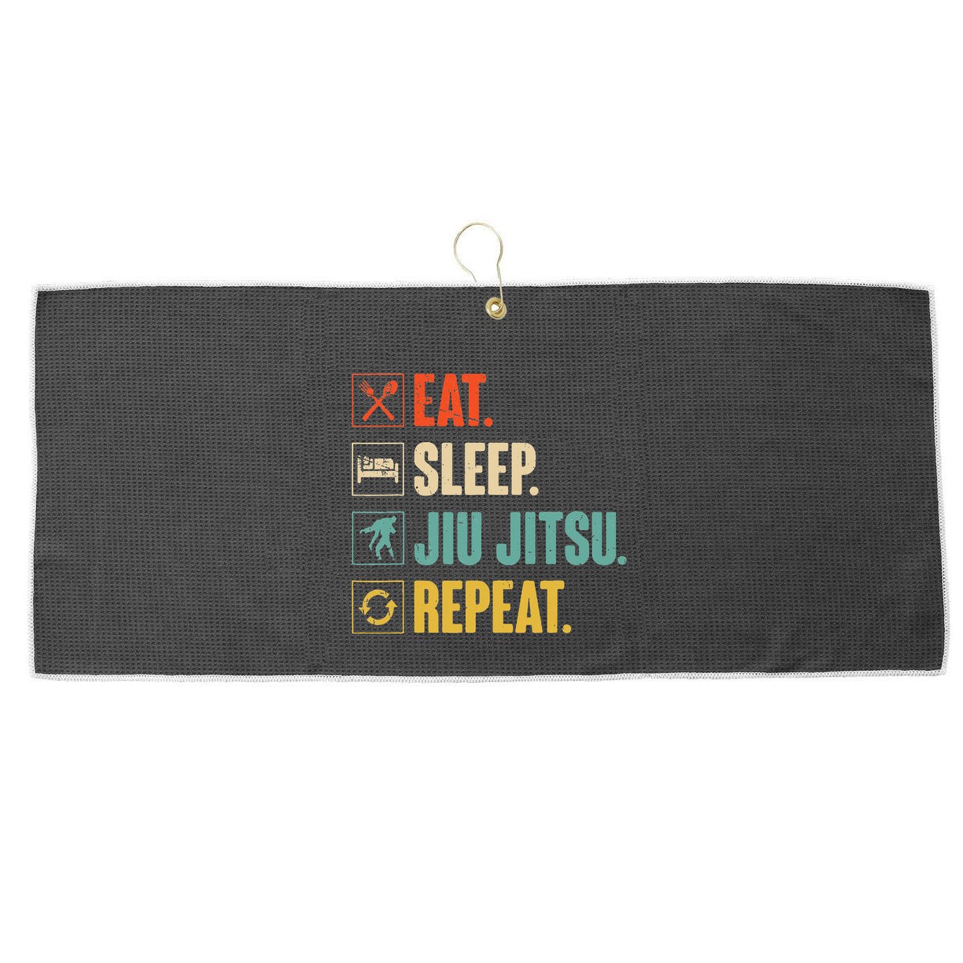 Eat Sleep Jiujitsu Repeat Funny Jiujitsu Martial Art Combat Large Microfiber Waffle Golf Towel