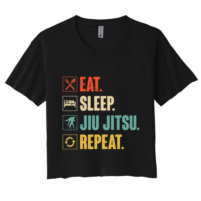 Eat Sleep Jiujitsu Repeat Funny Jiujitsu Martial Art Combat Women's Crop Top Tee