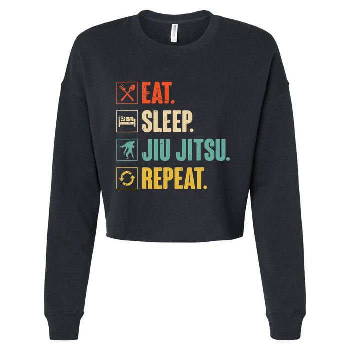 Eat Sleep Jiujitsu Repeat Funny Jiujitsu Martial Art Combat Cropped Pullover Crew