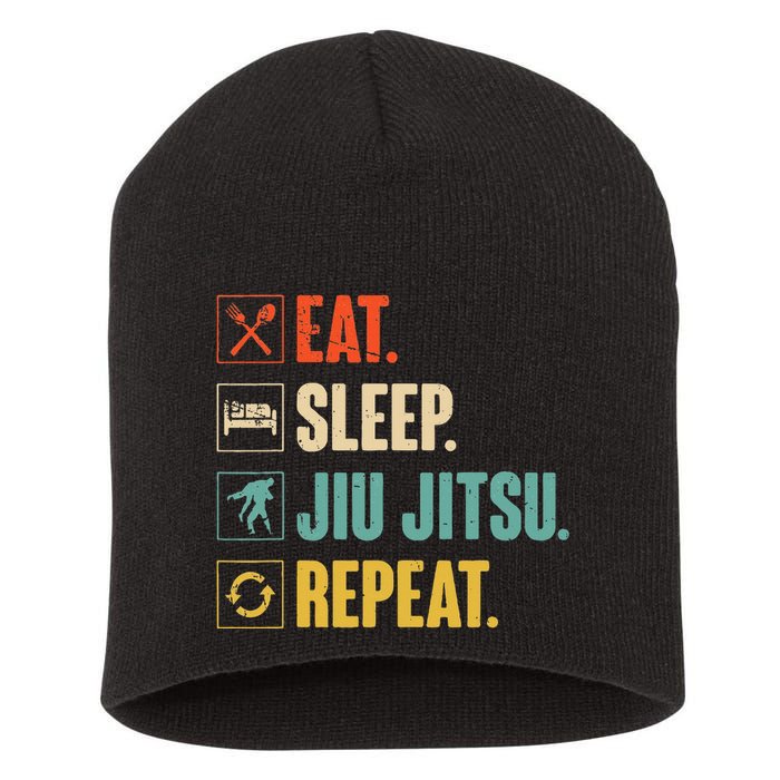 Eat Sleep Jiujitsu Repeat Funny Jiujitsu Martial Art Combat Short Acrylic Beanie