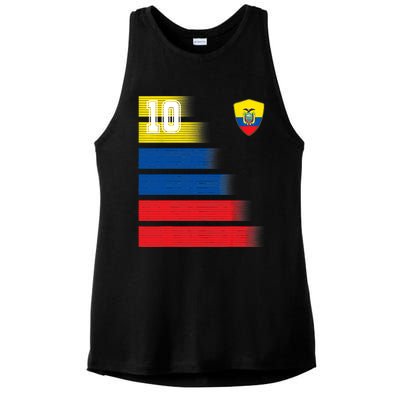 Ecuador Soccer Jersey Flag Retro 10 Ecuadorian Football Ladies PosiCharge Tri-Blend Wicking Tank