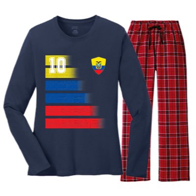 Ecuador Soccer Jersey Flag Retro 10 Ecuadorian Football Women's Long Sleeve Flannel Pajama Set 