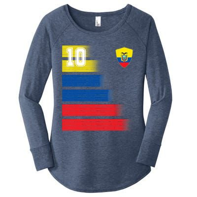 Ecuador Soccer Jersey Flag Retro 10 Ecuadorian Football Women's Perfect Tri Tunic Long Sleeve Shirt