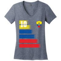 Ecuador Soccer Jersey Flag Retro 10 Ecuadorian Football Women's V-Neck T-Shirt