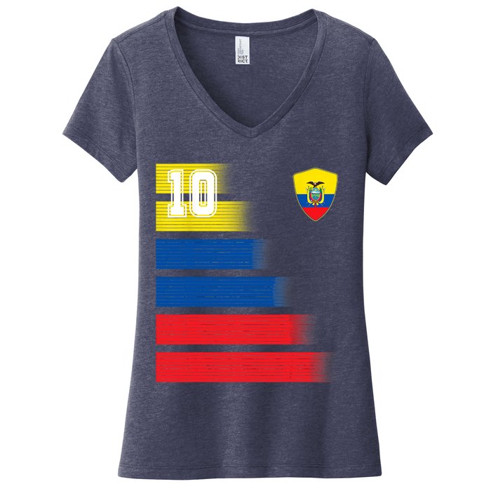 Ecuador Soccer Jersey Flag Retro 10 Ecuadorian Football Women's V-Neck T-Shirt