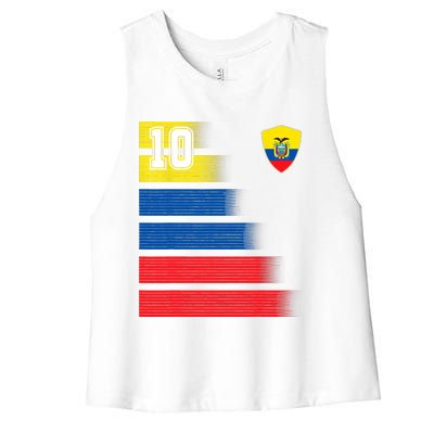 Ecuador Soccer Jersey Flag Retro 10 Ecuadorian Football Women's Racerback Cropped Tank