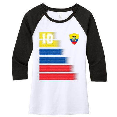 Ecuador Soccer Jersey Flag Retro 10 Ecuadorian Football Women's Tri-Blend 3/4-Sleeve Raglan Shirt