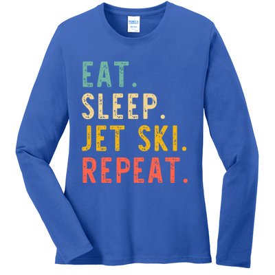 Eat Sleep Jet Ski Repeat Jetski Skiing Skier Vintage Gift Ladies Long Sleeve Shirt