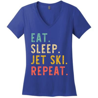 Eat Sleep Jet Ski Repeat Jetski Skiing Skier Vintage Gift Women's V-Neck T-Shirt