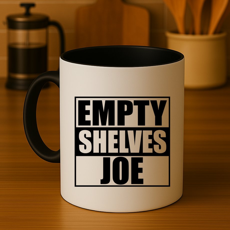 Empty Shelves Joe Parody Spoof Logo Mug