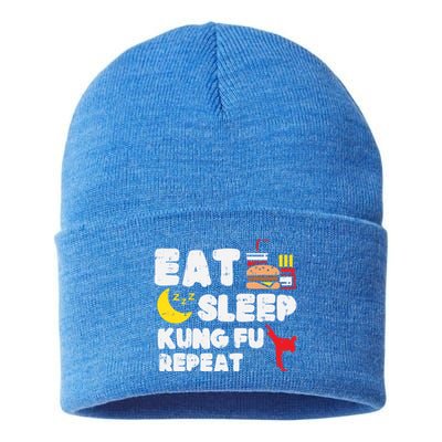 Eat Sleep Kung Fu Repeat Funny Wushu Martial Arts Lover Gift Great Gift Sustainable Knit Beanie