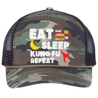 Eat Sleep Kung Fu Repeat Funny Wushu Martial Arts Lover Gift Great Gift Retro Rope Trucker Hat Cap