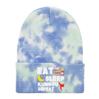 Eat Sleep Kung Fu Repeat Funny Wushu Martial Arts Lover Gift Great Gift Tie Dye 12in Knit Beanie