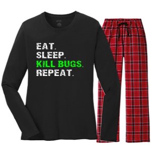 Eat Sleep Kill Bugs Repeat Funny Pest Control Exterminator Women's Long Sleeve Flannel Pajama Set 